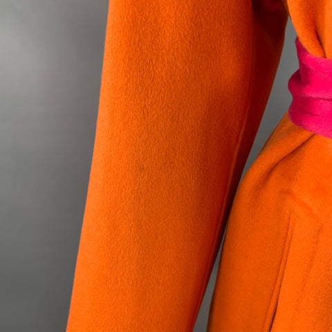 ALICE + OLIVIA Size XS Orange Pink Polyester Wool Reversible Belted Coat