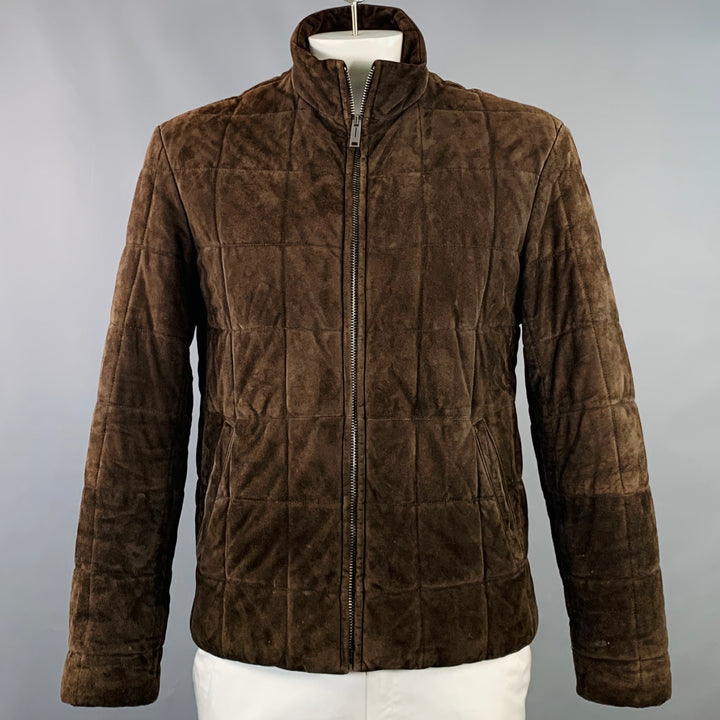 ERMENEGILDO ZEGNA Size L Brown Quilted Suede Zip Up Jacket