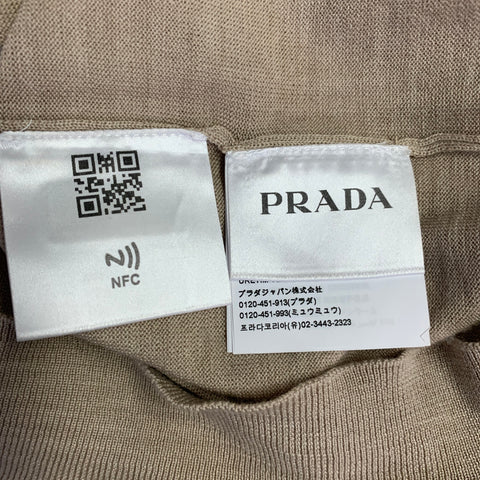 PRADA Size L Beige Cream Logo Cashmere Wool Jersey Short Sleeve Crew Neck Pullover
