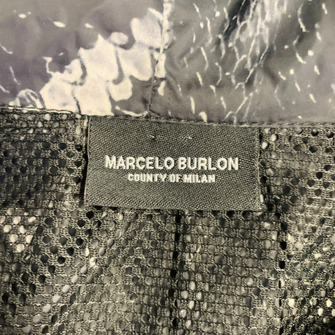 MARCELO BURLON Size M Black Grey Snake Polyamide Oversized Hooded Raincoat