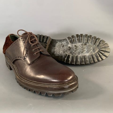 LANVIN Size 10.5 Brown Textured Leather Lace Up Lace Up Shoes