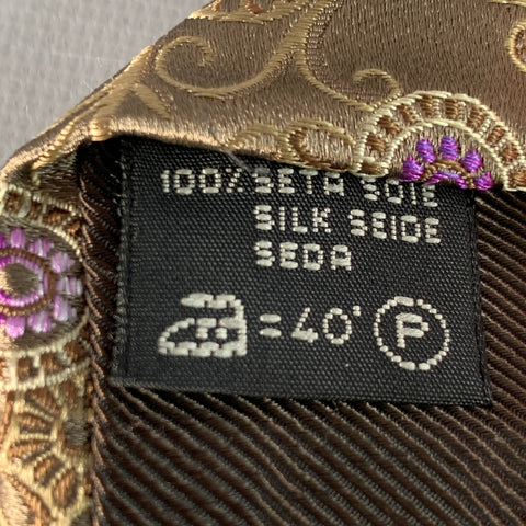 ERMENEGILDO ZEGNA Purple Taupe Abstract Floral Silk Tie