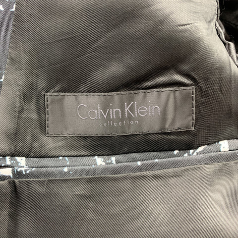 CALVIN KLEIN COLLECTION Size 40 Black & White Print Polyester Sport Coat