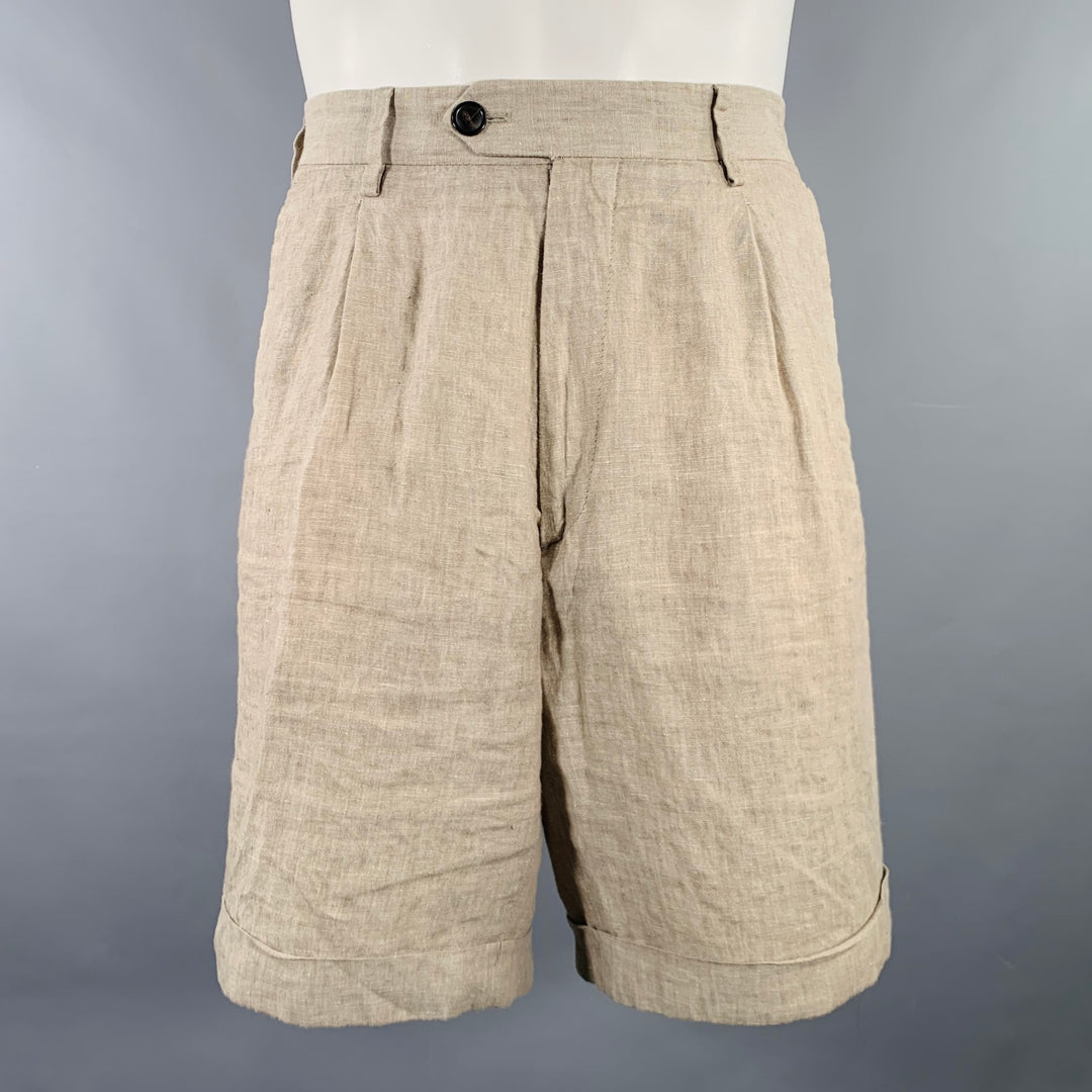 TODD SNYDER Size 34 Beige Linen Cuffed Shorts