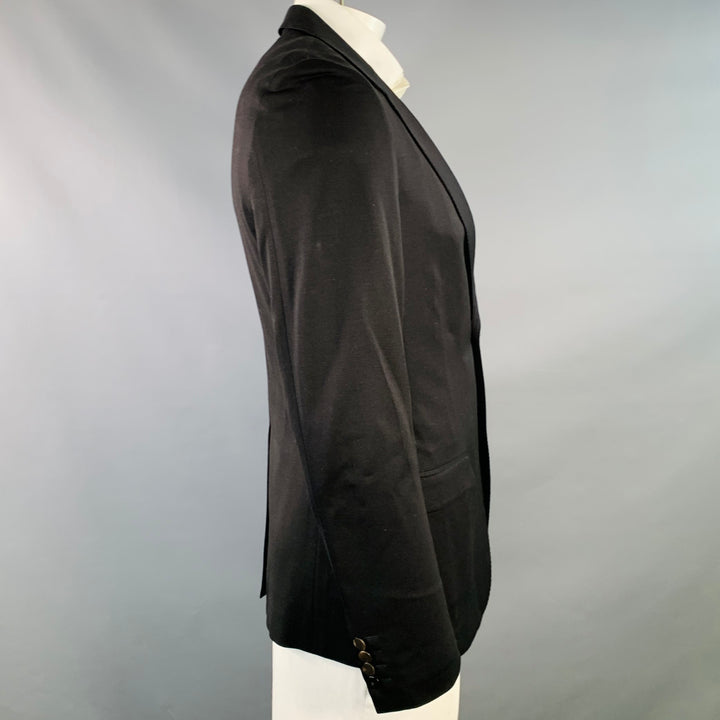 LANVIN Size 42 Black Silk Cotton Notch Lapel Sport Coat