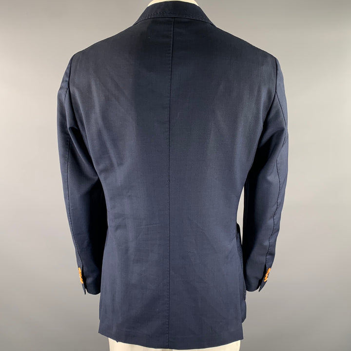 LUCIANO BARBERA Chest Size 44 Navy Basketweave Wool Blend Sport Coat