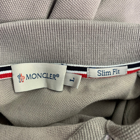 MONCLER Size L Grey White Cotton Logo Polo Casual Top