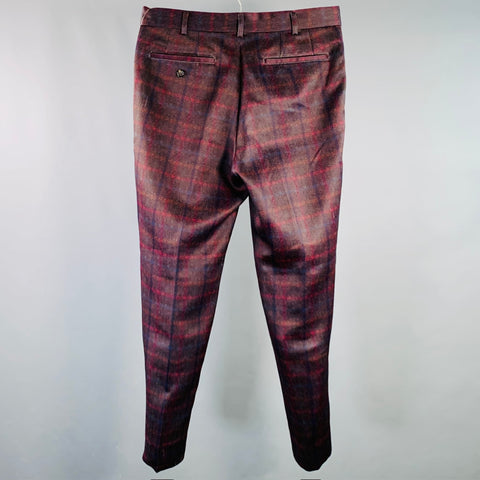 COMME des GARCONS HOMME DEUX Size M Brown Navy Red Plaid Polyester Tapered Dress Pants