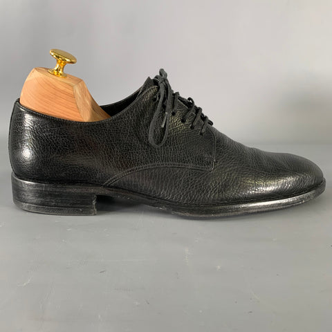 GIORGIO ARMANI Size 9.5 Black Textured Leather Round Toe Lace Up Shoes