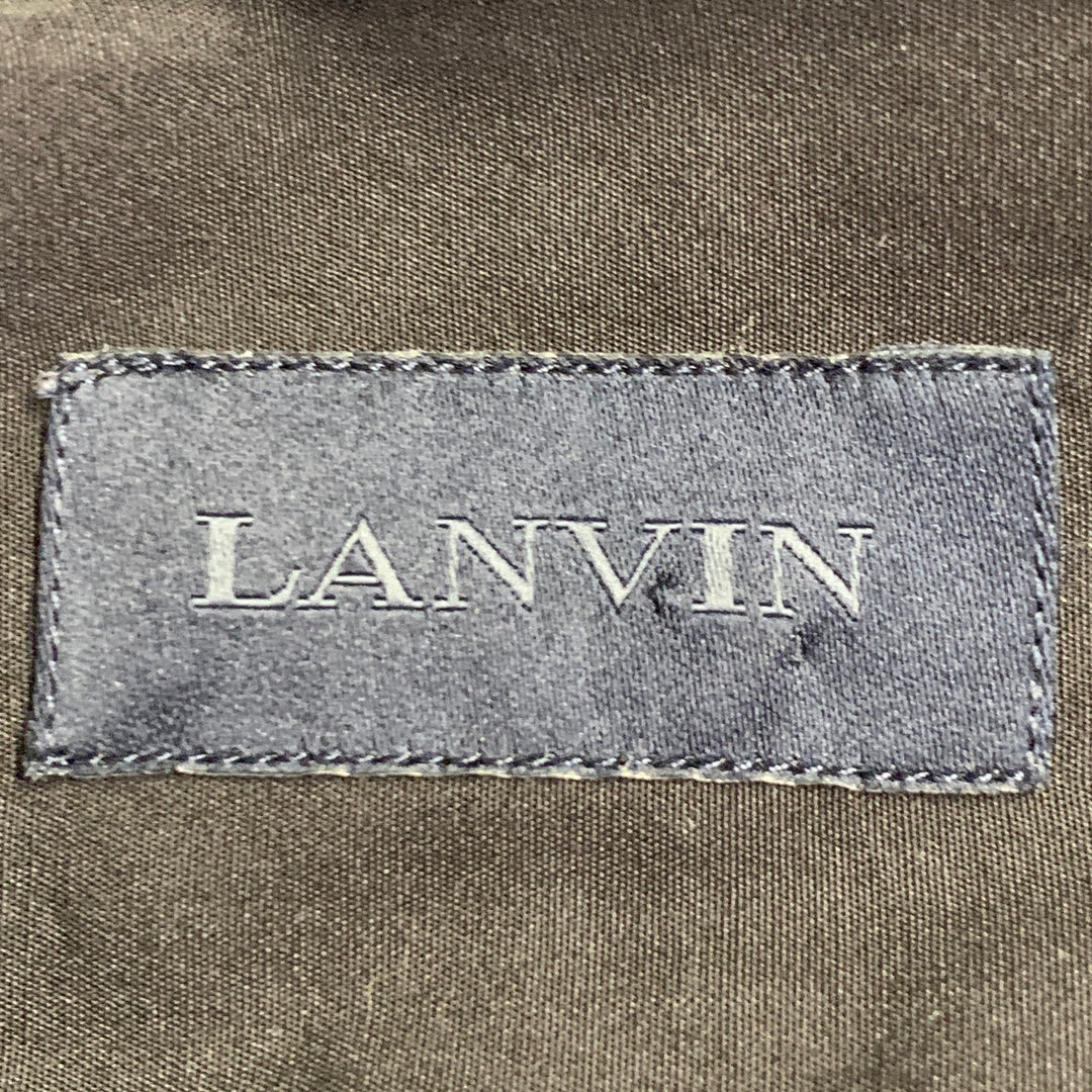 LANVIN Size M Black Cotton Double Layered Collar Button Up Long Sleeve Shirt