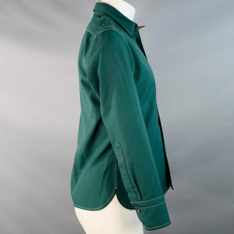MAISON MARGIELA Size S Green Blue Contrast Trim Epaulets One Pocket Long Sleeve Shirt