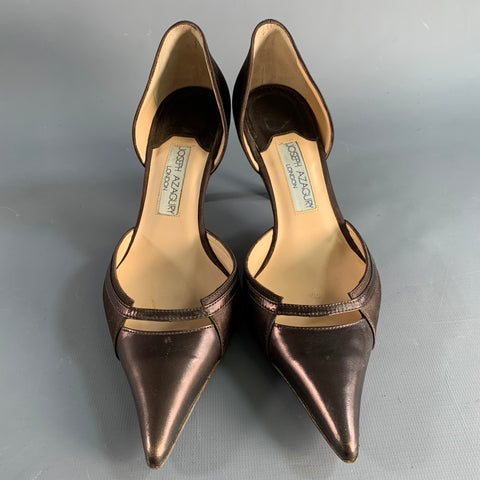 JOSEPH AZAGURY Size 7 Brown Silk Pointed Toe Pumps