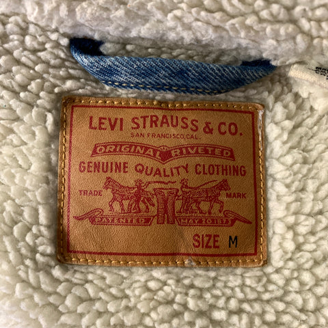 LEVI'S Size M Blue Cotton Sherpa Denim Mickey Trucker Jacket