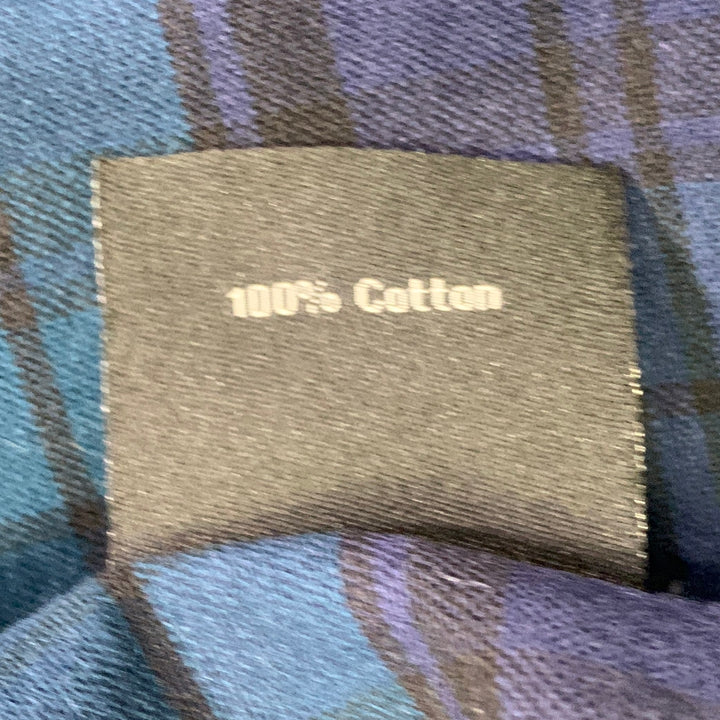 TODD SNYDER Size L Navy Teal Plaid Cotton One Pocket Long Sleeve Shirt