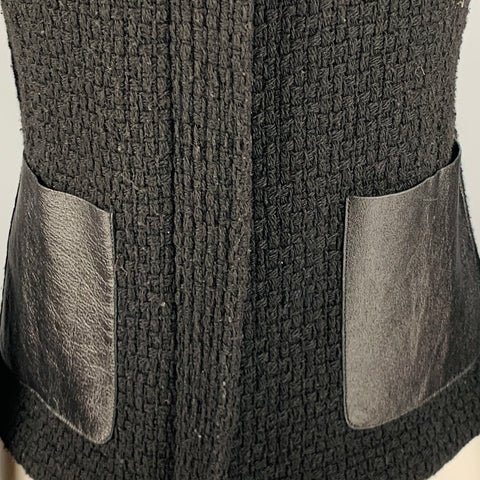 VINCE Talla 6 Chaqueta con cremallera de piel sintética de mezcla de lana negra