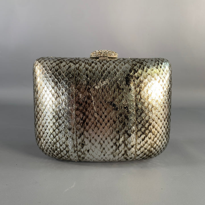 RODO Silver Metallic Snakeskin Leather Clutch Handbag