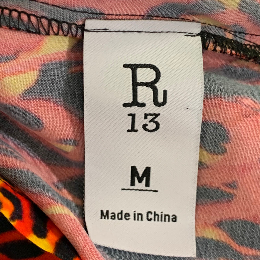 R13 SS20 Size M Orange Yellow Black Flames Viscose One Pocket Short Sleeve Shirt