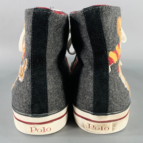 POLO by RALPH LAUREN Size 10.5 Solomon II Grey Burgundy Polo Bear Flannel High Top Sneakers