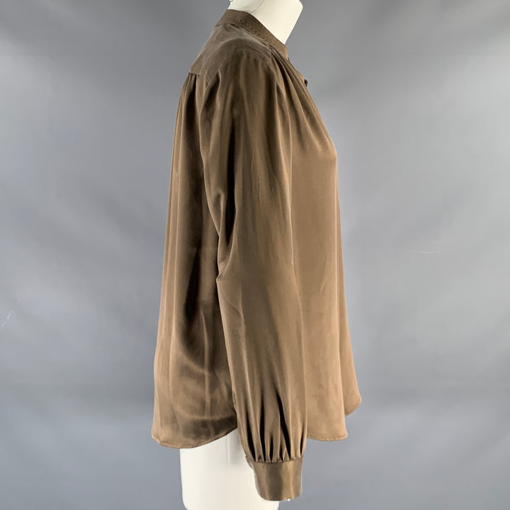 L'AGENCE Size S Brown Silk Hidden Buttons Blouse