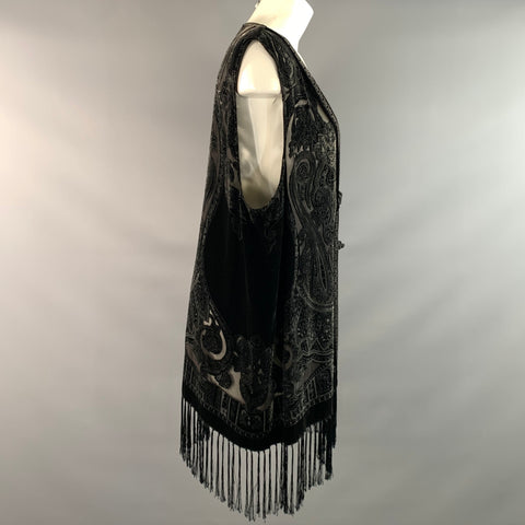 NEIMAN MARCUS Size XL Black Grey Paisley Fringed Vest Indoor