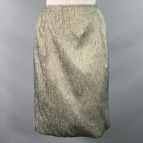 DRIES VAN NOTEN Size 4 Black Silver Silk Blend Pleated Below Knee Skirt