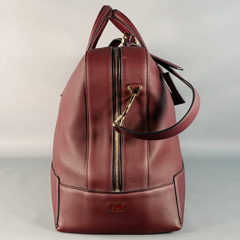 BRIONI Burgundy Leather Zip Up Overnight Bag