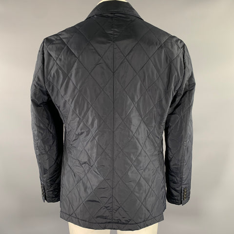 J CREW Chest Size L Navy Quilted Polyester Notch Lapel Sport Coat