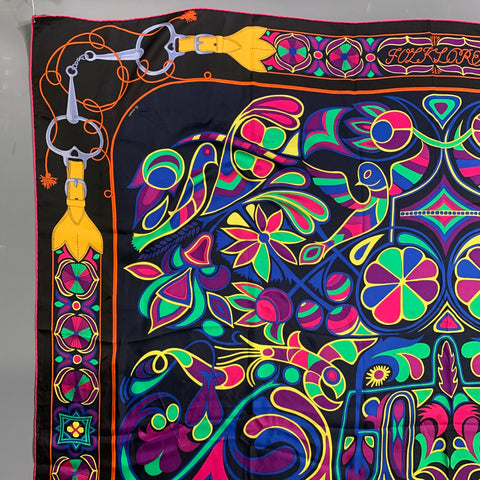 HERMES Black Color Block Horsebit Silk Scarves & Shawls