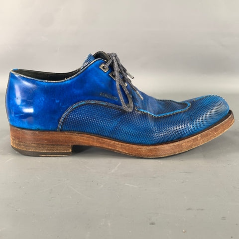 CALZOLERIA HARRIS Size 9 Blue Cobalt Grid Leather Split Toe Lace Up Shoes