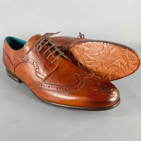 TED BAKER Size 10 Larriy Brown Perforated Leather Wingtip Lace-Up Shoes