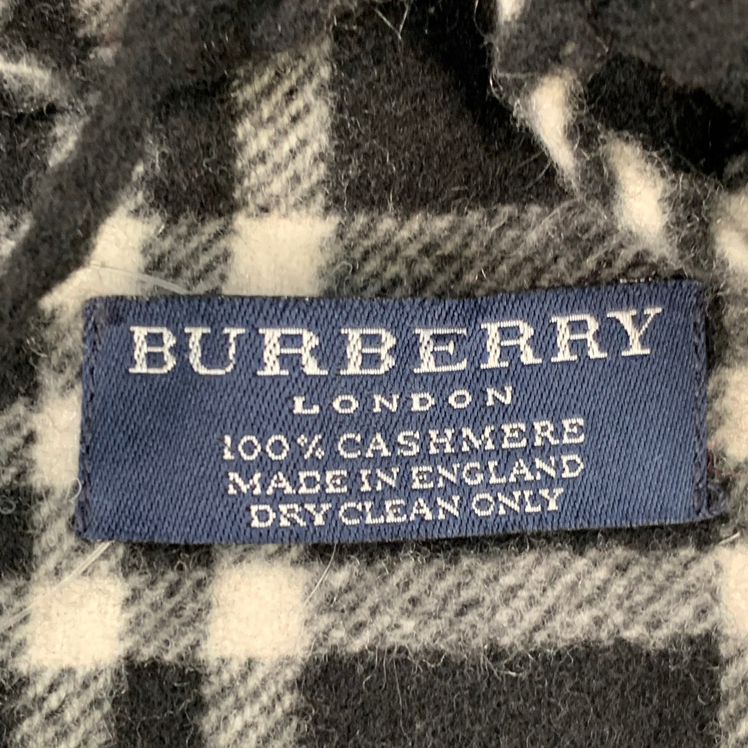 BURBERRY Black White Plaid Fringe Trim Cashmere Scarf
