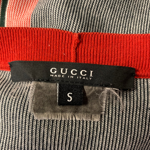 GUCCI Size S Red Green Navy Stripe V-Neck Cardigan