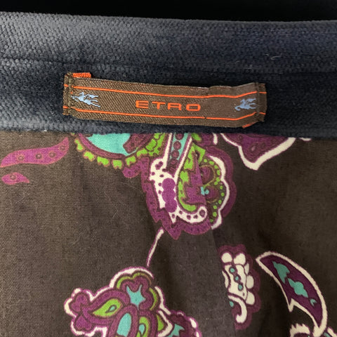 ETRO Chest Size 42 Navy Velvet Cotton Lycra Notch Lapel Sport Coat