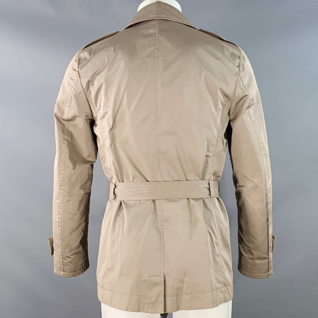 DANIELE ALESSANDRINI Size 38 Khaki Satin Double Breasted Belted Jacket