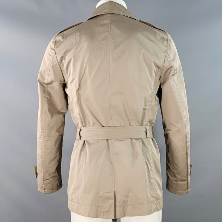 DANIELE ALESSANDRINI Size 38 Khaki Satin Double Breasted Belted Jacket