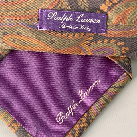 RALPH LAUREN Brown Forest Green Paisley Silk Twill Tie