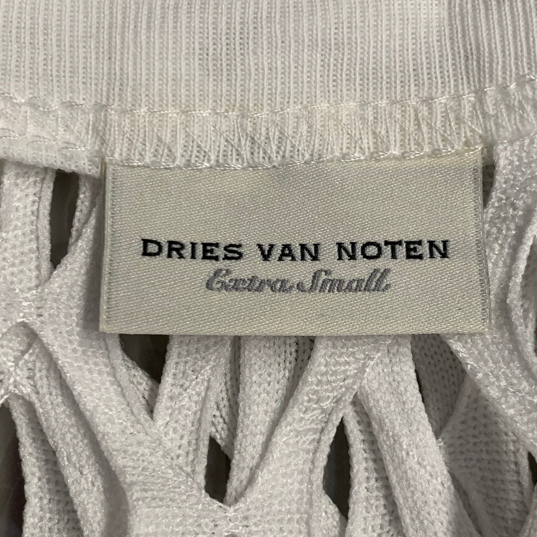DRIES VAN NOTEN Size XS White Fishnet Mesh Polyester Long Sleeve Pullover