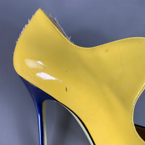 GIANNICO Size 8.5 Yellow Black Pink Color Block Mixed Fabrics Stiletto Pumps