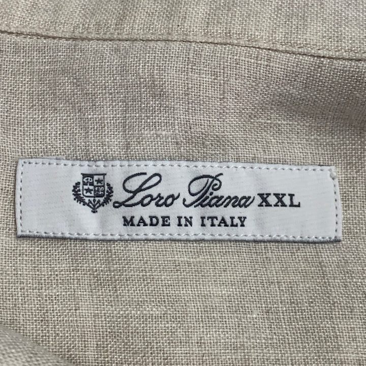 LORO PIANA Size XXL Beige Linen Relaxed Fit One Pocket Long Sleeve Shirt