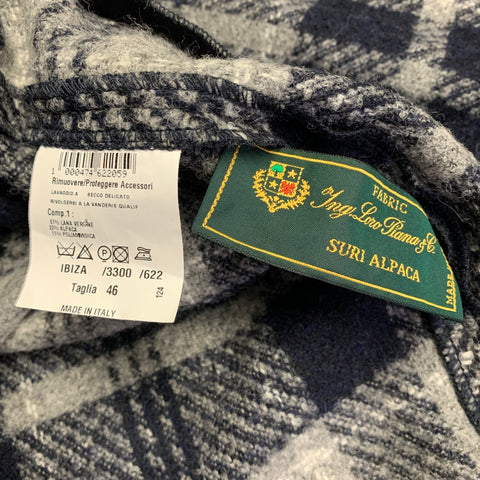 AMINA RUBINACCI Size L Navy Grey Virgin Wool Blend Plaid Shirt Jacket