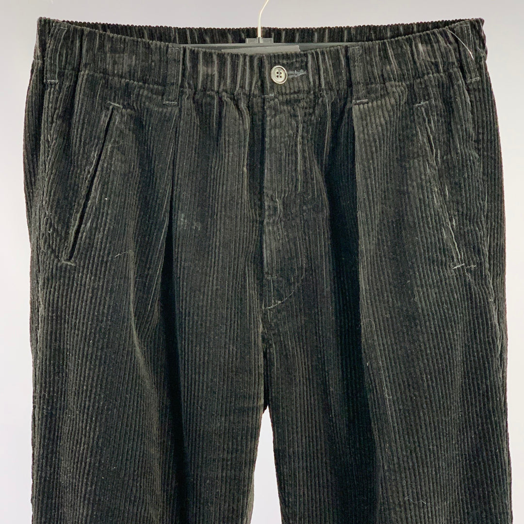 POST O'ALLS Size M Black Corduroy Cotton Elastic Waistband Casual Pants