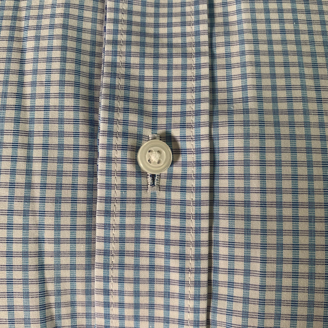 THOMAS DEAN Size M White Light Blue Checkered Long Sleeve Shirt