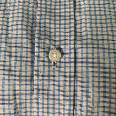THOMAS DEAN Size M White Light Blue Checkered Long Sleeve Shirt