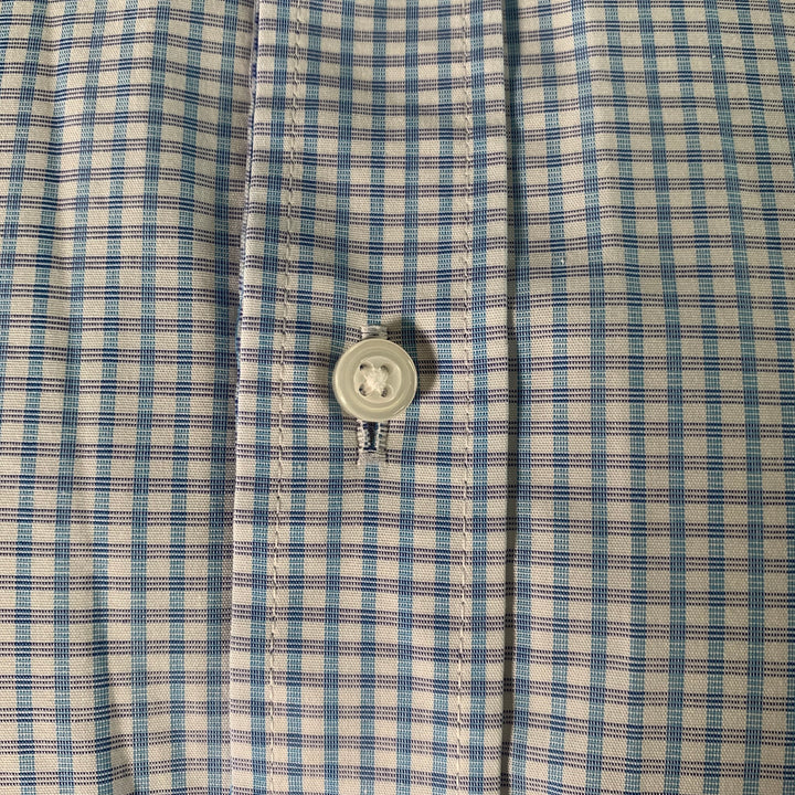THOMAS DEAN Size M White Light Blue Checkered Long Sleeve Shirt