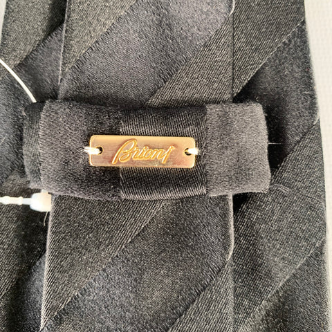 BRIONI Black Diagonal Stripe Silk Tie