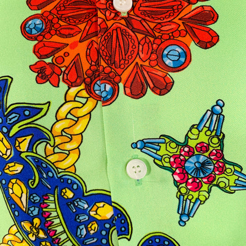 VERSACE Size M Green Multi Color Baroque Twill Short Sleeve Shirt