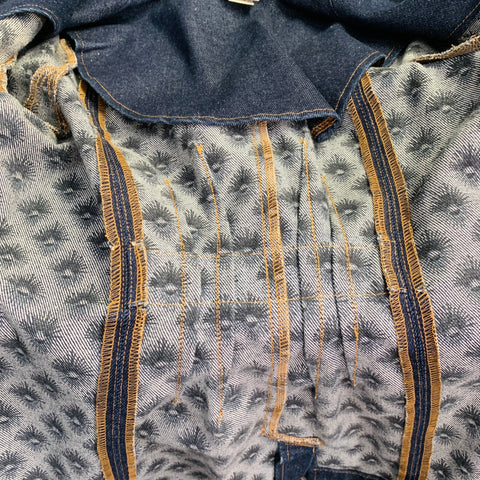 TODD OLDHAM JEANS Vintage 90s Size L Indigo Cotton Denim Contrast Stitch Double Breasted Coat
