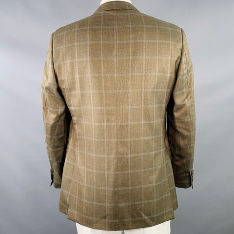 ERMENEGILDO ZEGNA Size 42 Brown Olive Window Pane Silk Wool Notch Lapel Sport Coat