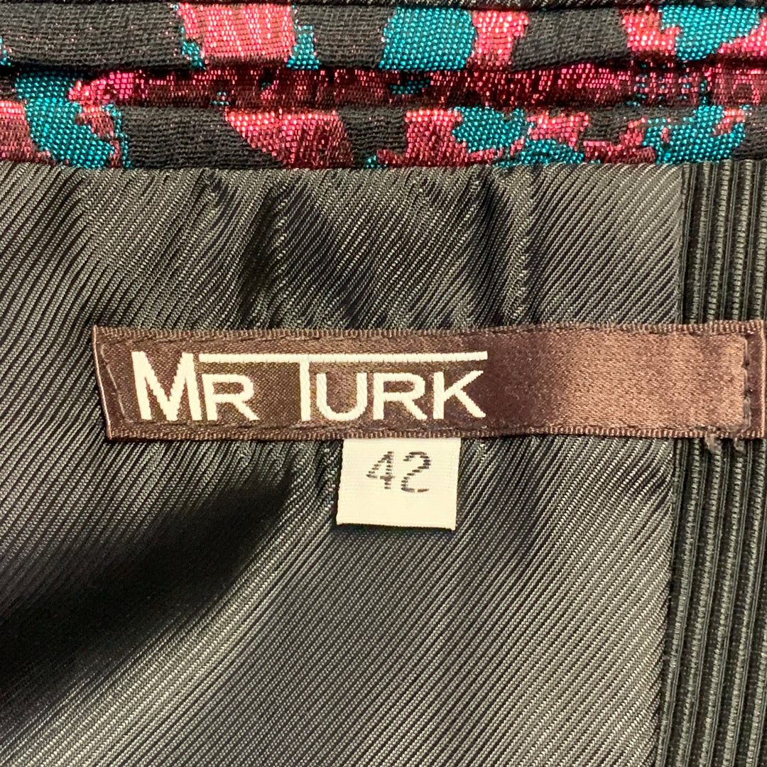 MR TURK Size 42 Black Pink Green Floral Jacquard Polyester Blend Sport Coat
