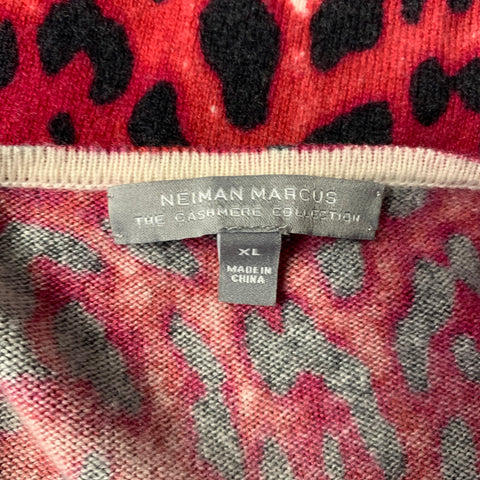 NEIMAN MARCUS Size XL Red Black Cashmere Leopard Pullover Womens